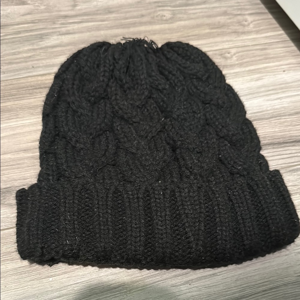 Black Knit Beanie (with ponytail hole)